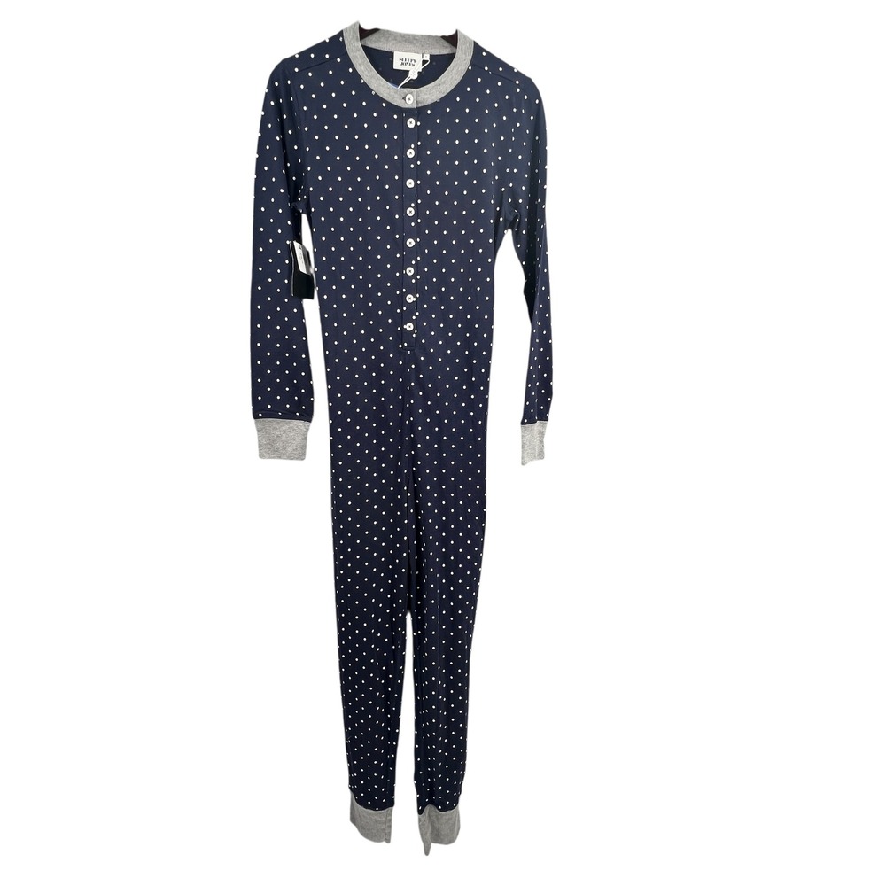 Sleepy Jones Polka Dot Union Suit One Piece Pajamas Navy Cotton Womens Small New